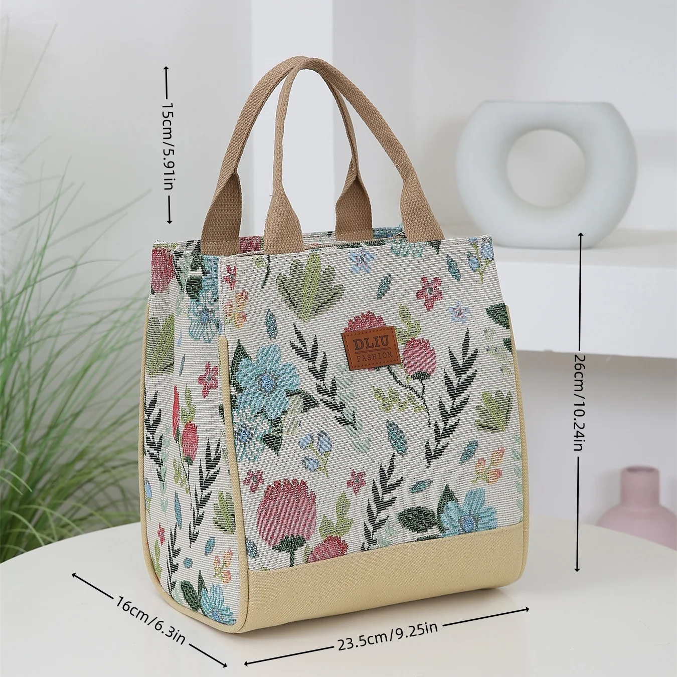 Thick jacquard fabric handbag, aluminum foil insulation layer bento bag, portable lunch box storage bag for work