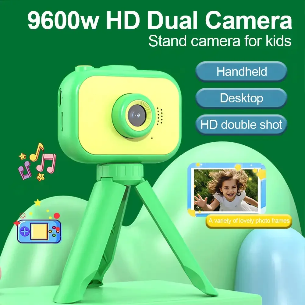 Kamera Digital lensa ganda anak-anak, 1080P layar IPS 2.0 inci dengan tali leher Tripod hadiah Natal ulang tahun