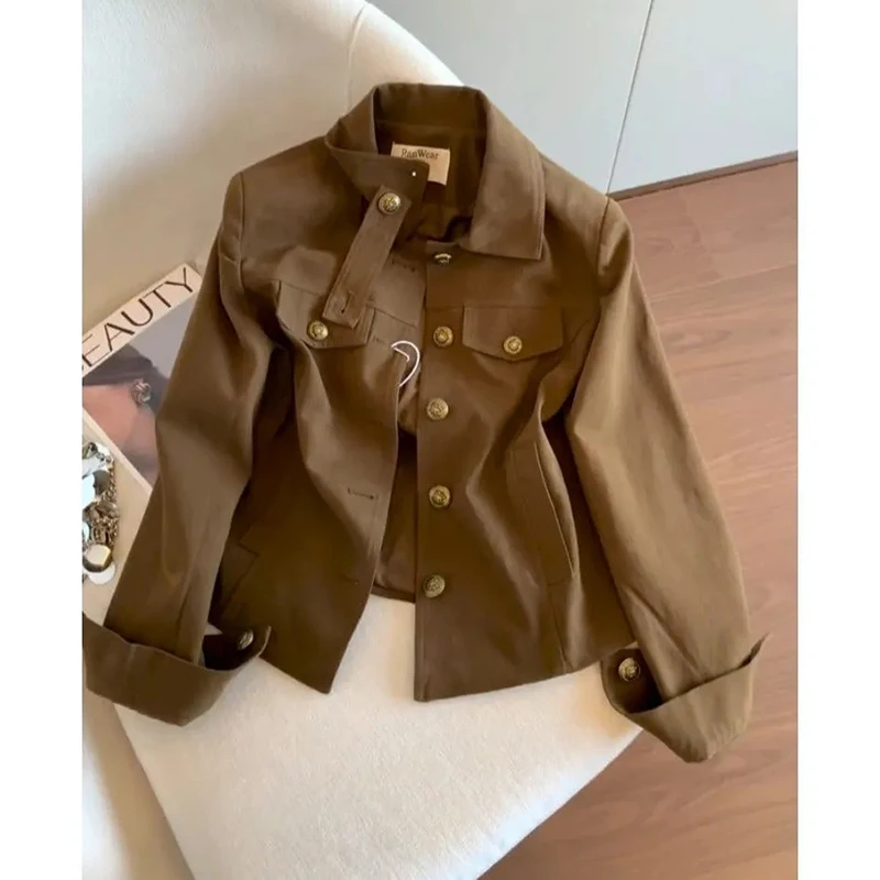 

American Y2K Cargo Jacket Women Retro Long Sleeve Streetwear Fall Coat Harajuku Vintage Bf Casual Single Breasted Solid Tops New