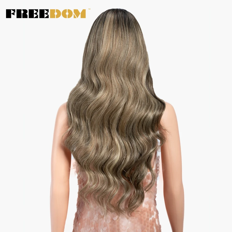 FREEDOM Synthetic Lace Front Wigs Body Wave Ombre Blonde Brown Ginger Lace Wigs For Black Women Heat Resistant Cosplay Wigs