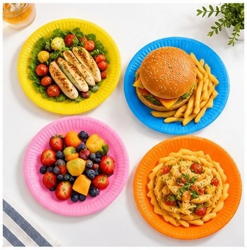 50 assiettes en papier pour fête d'anniversaire, assiettes rondes classiques jetables, résistantes aux coupures et étanches, idéales pour servir des gâteaux pendant les fêtes.