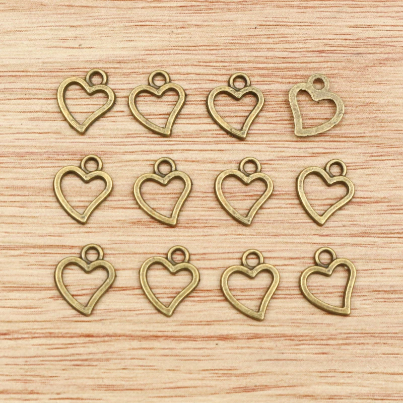 50pcs 10x8mm Antique Bronze Silver Plated Heart Handmade Charms Pendant:DIY for bracelet necklace