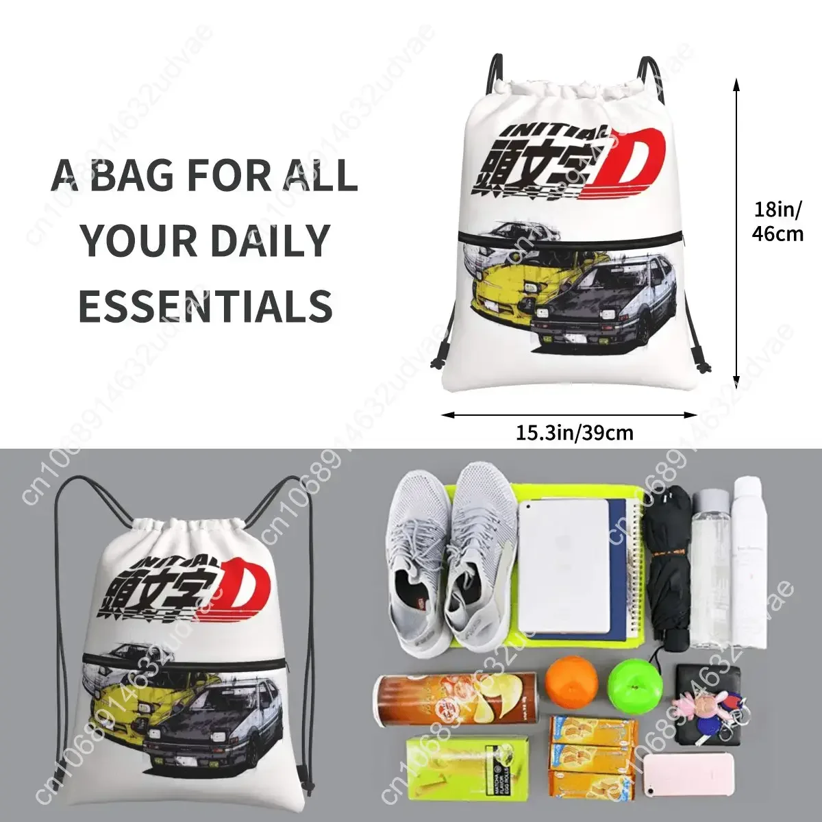 Initial D Neon Ae86 Portable Backpacks Drawstring Bag Drawstring Bundle Pocket Shoes Bags For Travel Sport Man Woman