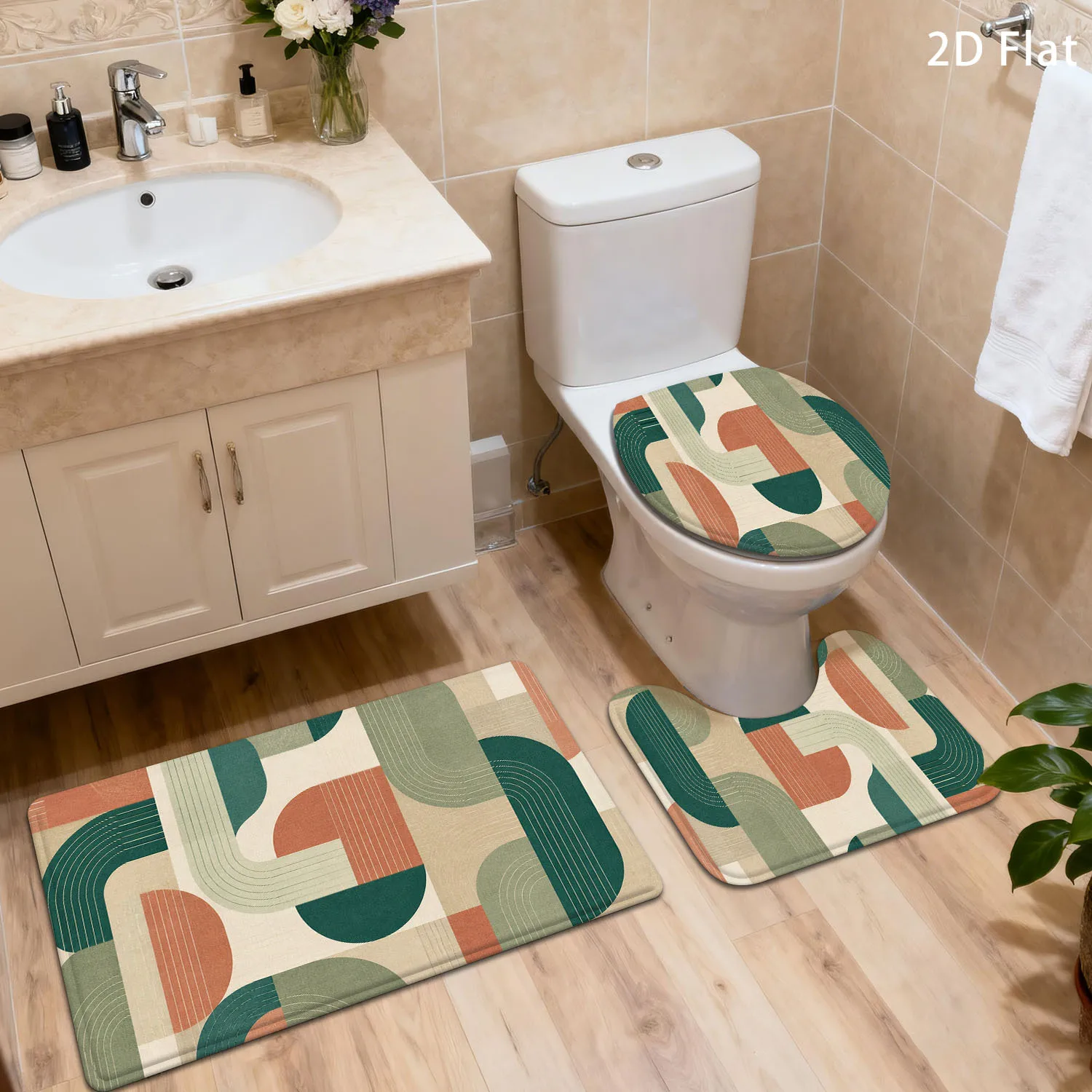 

Anti Slip Geometric Bath Mat Set for Bathroom Rug Decorative Waterproof Shower Doormat Mat for Modern Home Decor