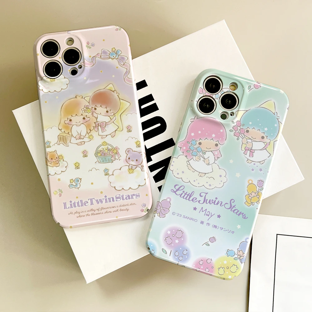 MINISO Little twin stars Kiki & Lala Phone Case For IPhone 16 15 14 13 12 11 Plus Pro Max Mini Glossy HD Hard Cover Film Shell