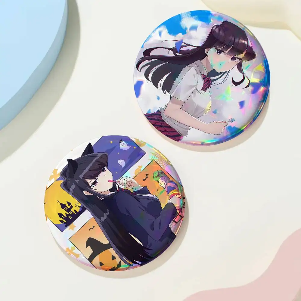 Anime K-Komi Cant Communicate For Badge Custom Laser Hologram Enamel Pin Badge Metal Lapel Brooch For Clothes Bag Accessory Gift