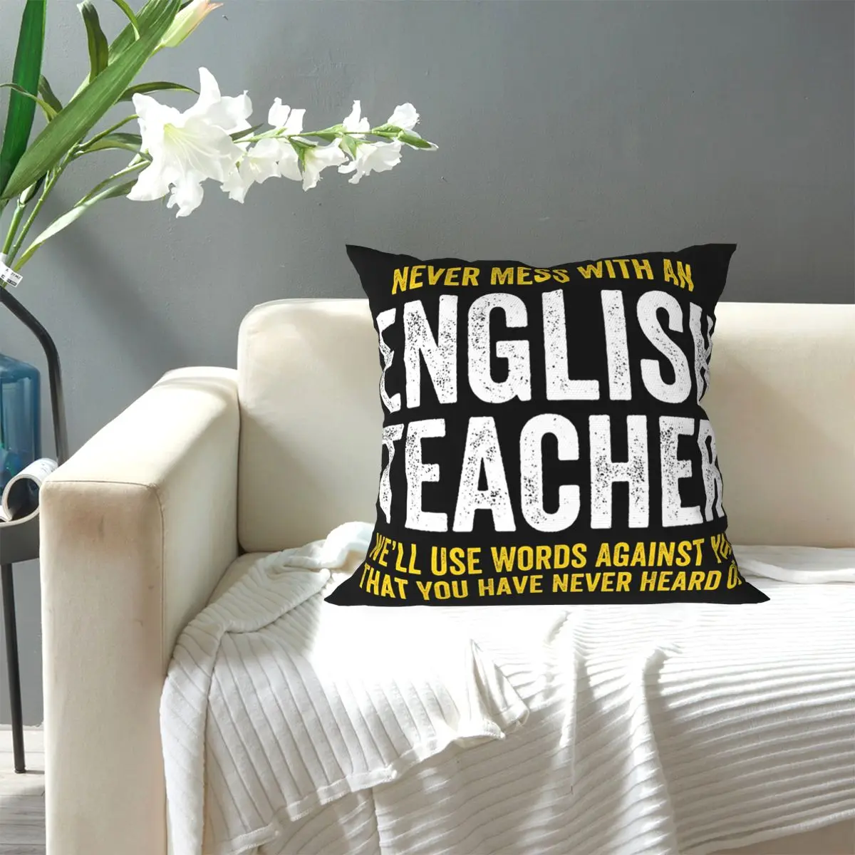 Never Mess With An English Teacher Square Pillowcase Pillow Cover Cushion Zip Decorative Comfort Throw Pillow for Home Bedroom