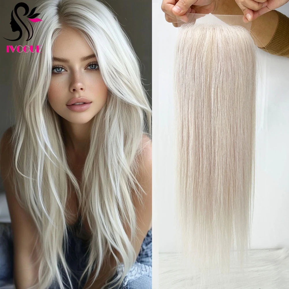 Silk Base Ash Blonde Human Hair Topper with Lace 60 Hair Toupee  for Extra Volume And Length Natural Looking Hairpiece for Women