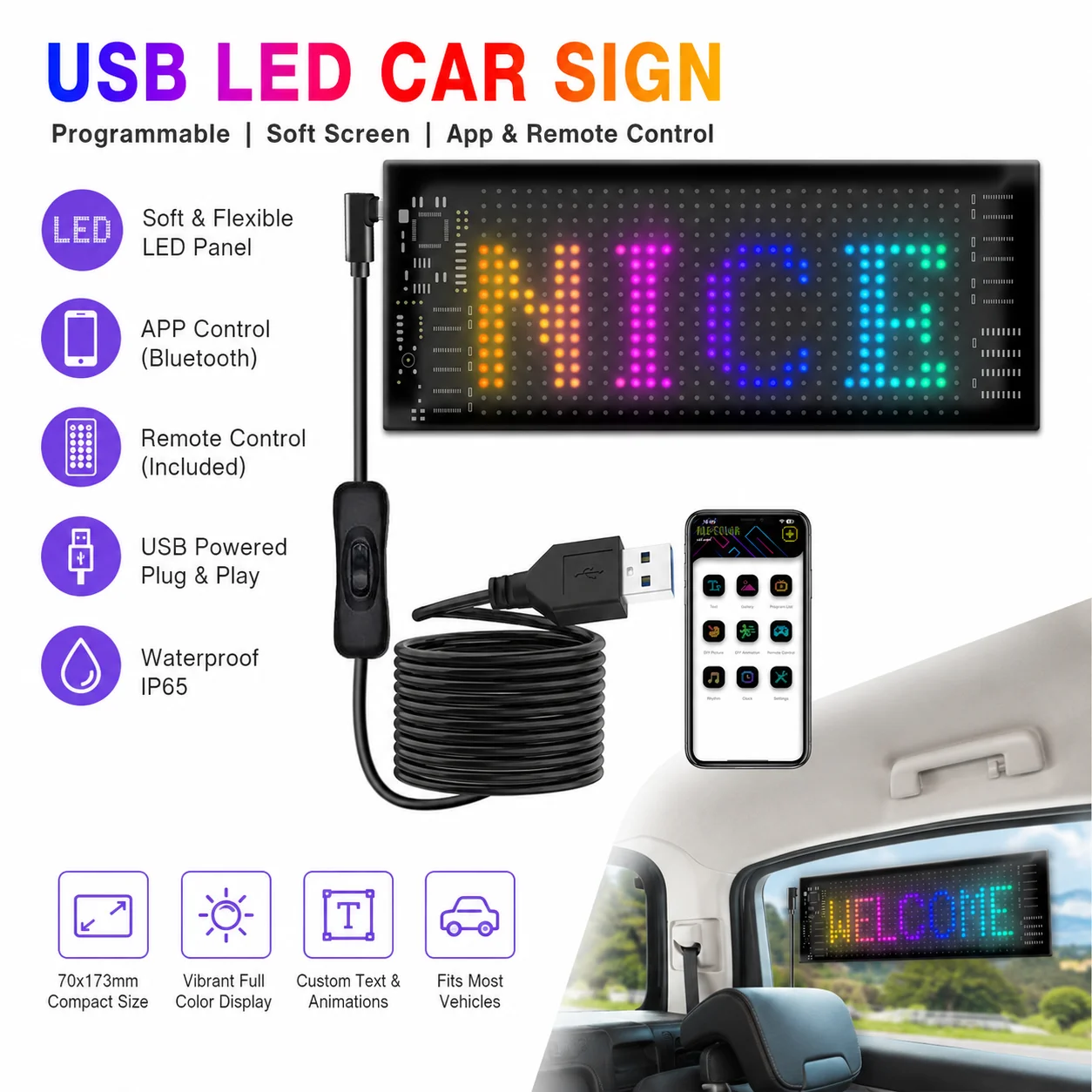 Flexible Auto Window Message Board Bluetooth Controlled Custom Text Car Decor Display Sign