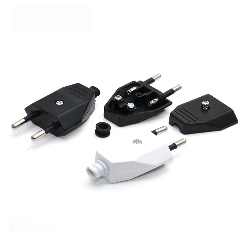 【New】Rewireable Extension Cord Connector 2 Pin EU European US Male Plug AC Electrical Socket Adapter 250V Replacement