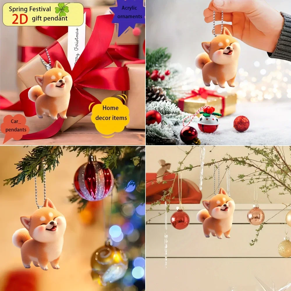 น่ารักยิ้ม Shiba Inu 2D อะคริลิคจี้พวงกุญแจ,การ์ตูนลูกสุนัขอเนกประสงค์ Charm,ตกแต่งสําหรับกระจกรถ,กระเป๋าเป้สะพายหลัง,บ้าน,เทศกาล,ของขวัญ