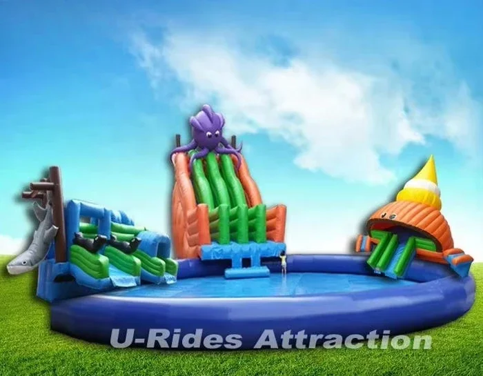 Inflatable Octopus Style Slide with Swim Pool Equipment Inflatable Sea Snail Land Slide Water Park for Outdoor Public Playground