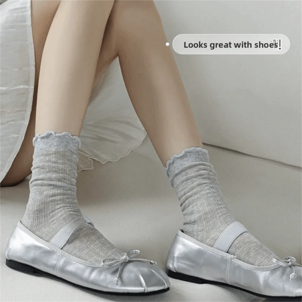 Sweet Solid Color Mesh Mid Tube Socks Lace Ultra-thin Lolita Socks Hollow Out Breathable Ballet Style Socks Princess Style