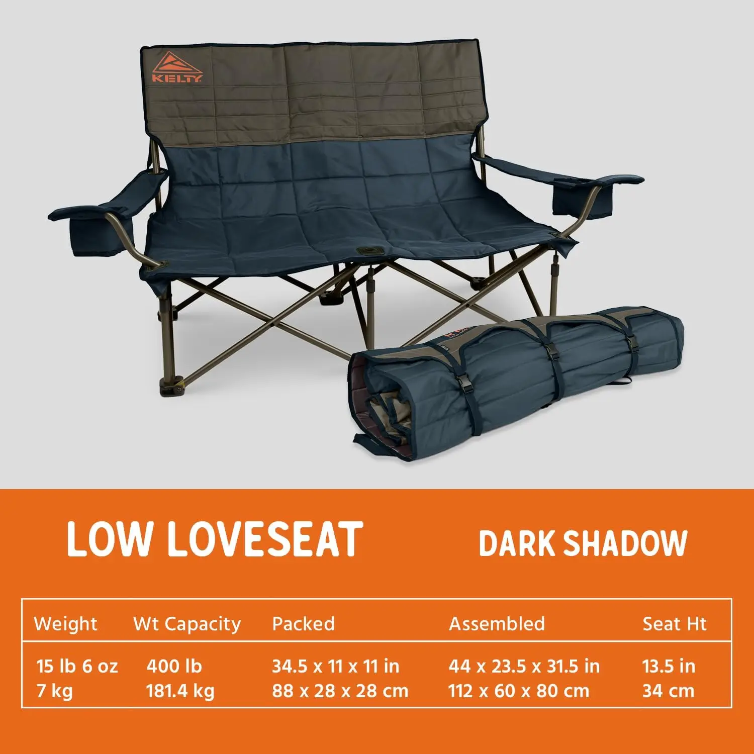 Loveseat Double 2 Person Camping Chair, Two Person Foldable Seat for Festivals, Concerts, Tailgates, Beach Days, Low S