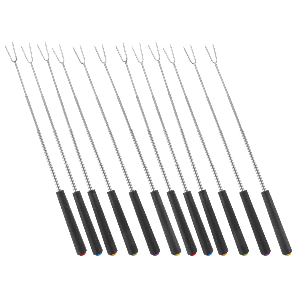 

12Pcs Manual Rotating Stainless Steel Bbq Forks Hotdog Sticks for Campfire Marshmallow Roasting Sticks Outdoor Barbecue Grill