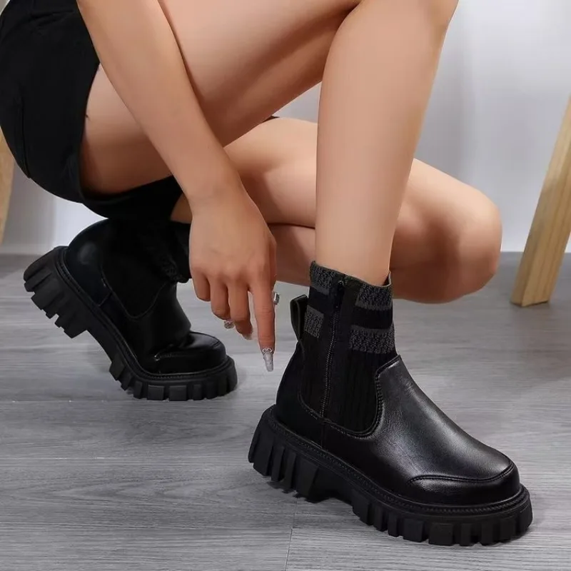 Frauen Stiefel Herbst im Angebot Hohe Qualität Schuhe für Frauen Neue Runde Kappe Kurze Barrel Niedrigen Ferse Reiter Stiefel Frauen Botas De Mujer