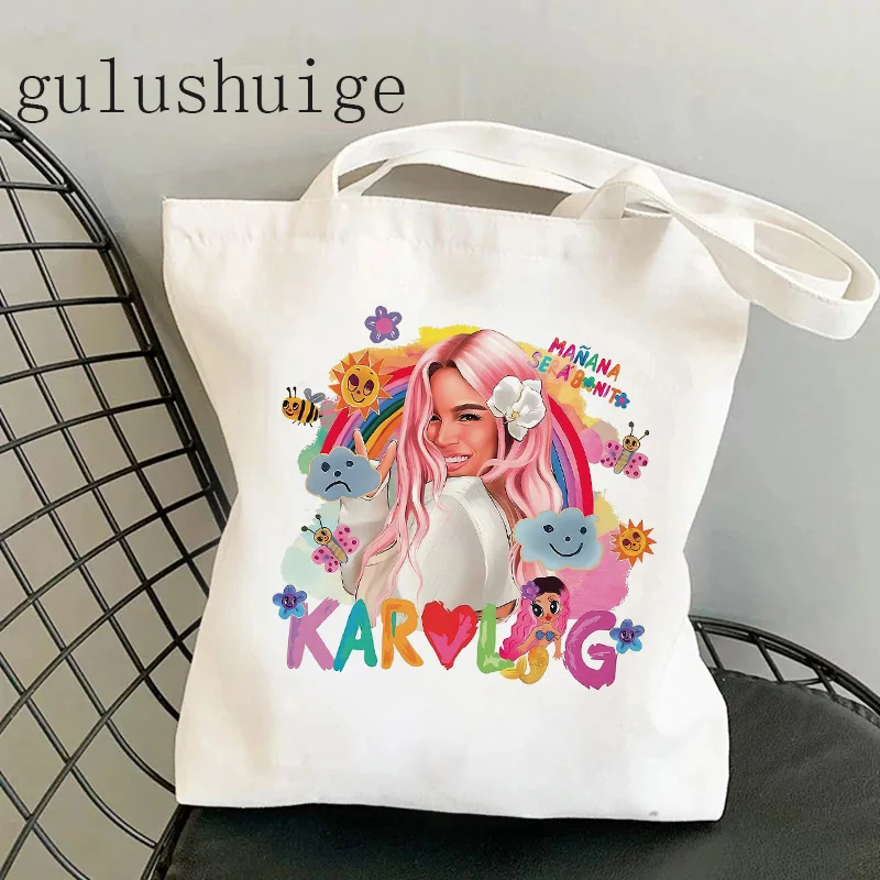 Karol G Eco Canvas Shopper Bag Manga Tote Harajuku Women Shoulder Bag Bichota Manana Sera Bonito Shopping Bag