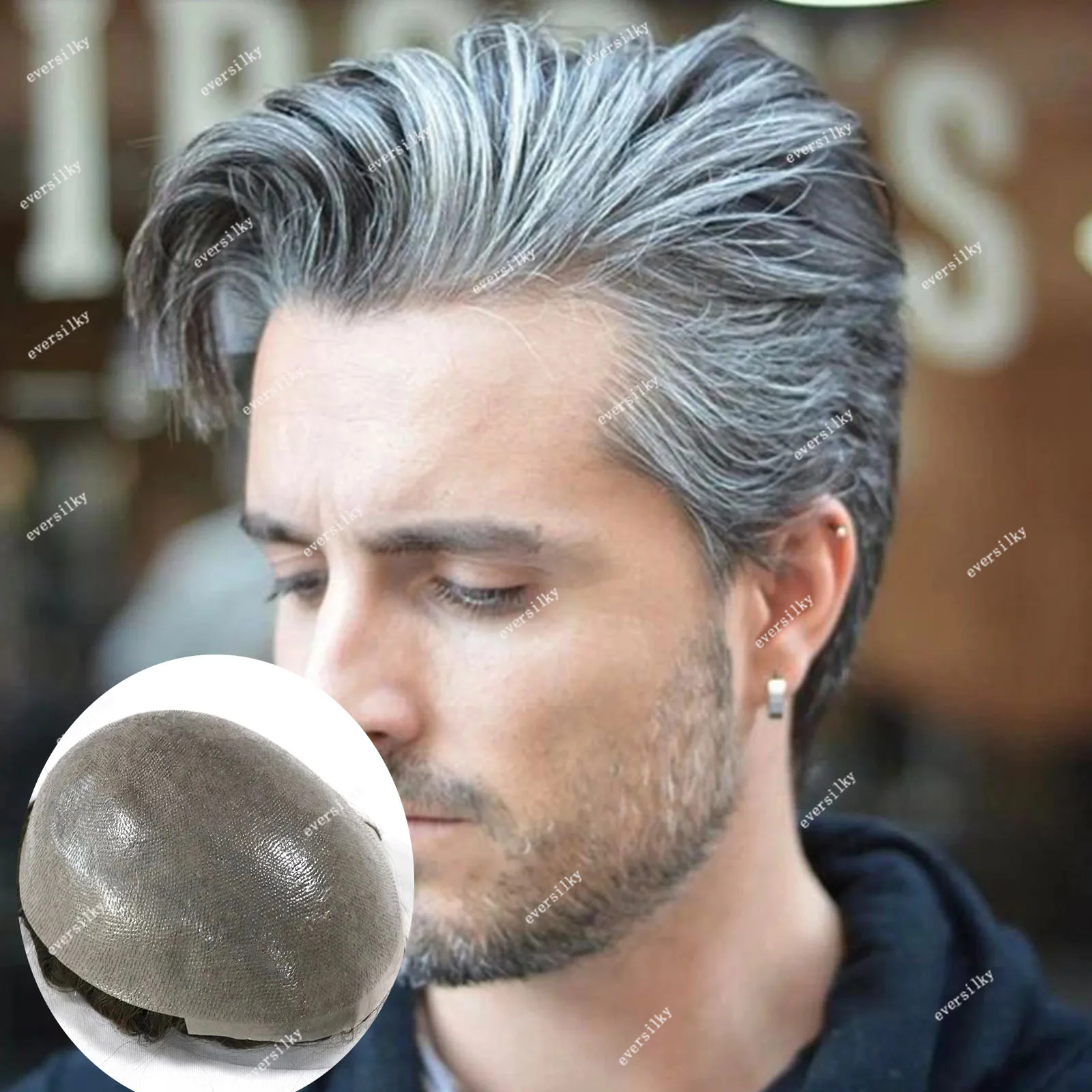 Undetectable Natural Hairline VLoop Grey Black 1B40 1B80 Men Toupee Microskin Human Hair Wig Durable Full Thin Skin PU Prosthesi