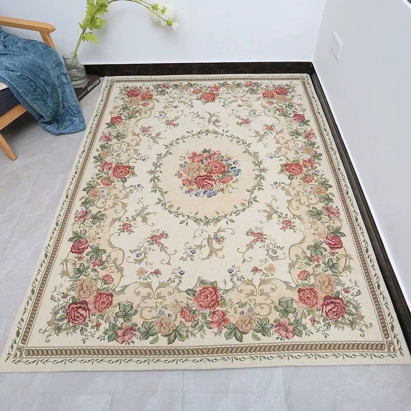 

European Pastoral Carpet Living Room Bedroom Bedside Rug Machine Washable Foot Mat
