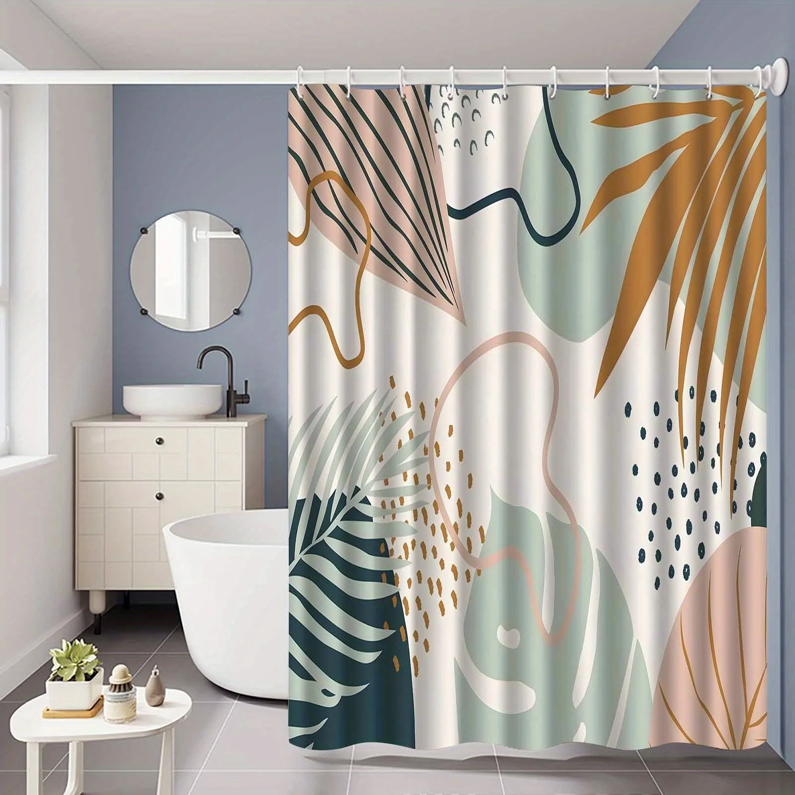 

Цельная занавеска для душа со свежим и простым листовым геометрическим узором, полиэфирная ткань, которую можно стирать в машине, подходит для ванной комнаты.