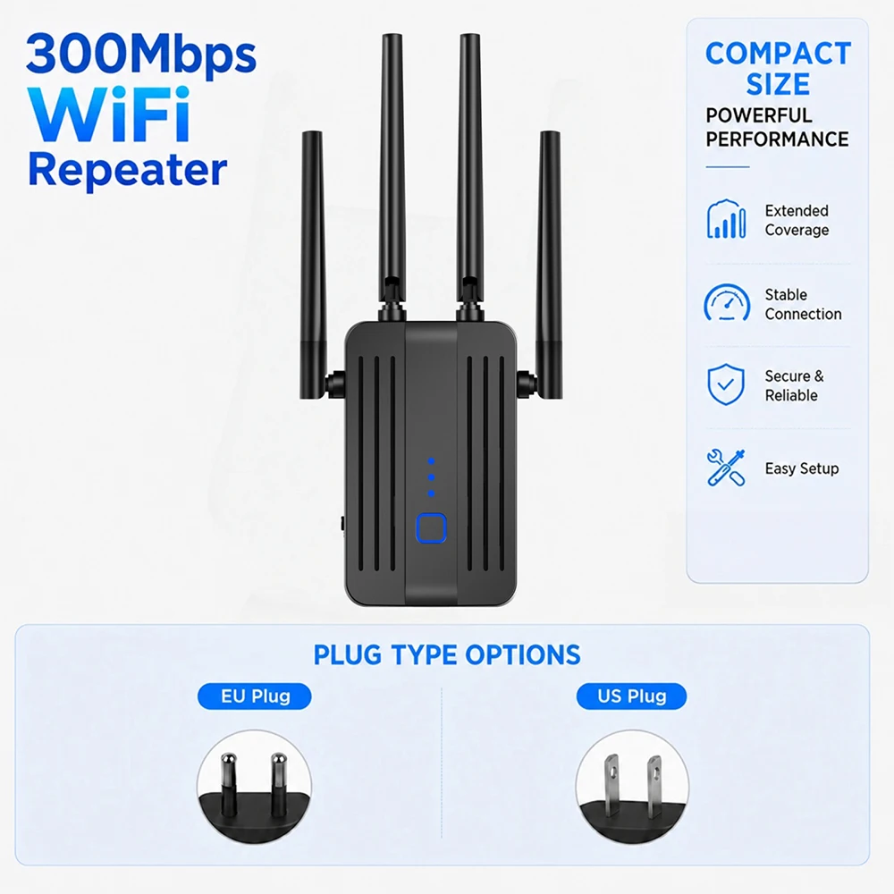 Picture 4: 2.4GHz WiFi Repeater 300Mbps Wireless Wi-Fi Extender 802.11N/B/G Long Range Signal Booster 2.4G Repeater GSM Network