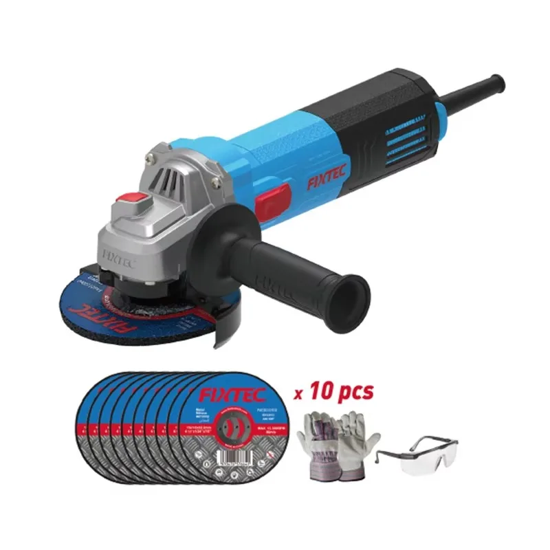 Amoladora Angular FIXTEC Profesional de 900W con Interruptor Deslizante, Máquina de Corte de 125mm, Kit de Herramientas Eléctricas Portátiles, 10 Discos de Corte para Bricolaje