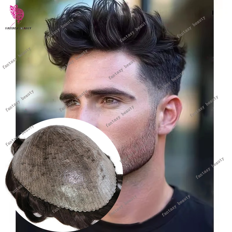 

Black Ash Brown Blonde Natural Hairline Durable 1b20 Grey Mens Toupee 100% Human Hair Wigs Thin Skin Full PU Capillary Prosthesi