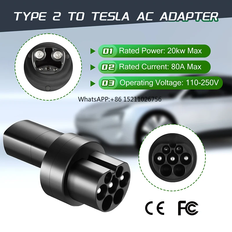 Type 2 to Tesla EV Adapter 80A Electric Vehicle Car Charging Connector EV Charger IEC 62196 Socket for Tesla Model S/X/3/