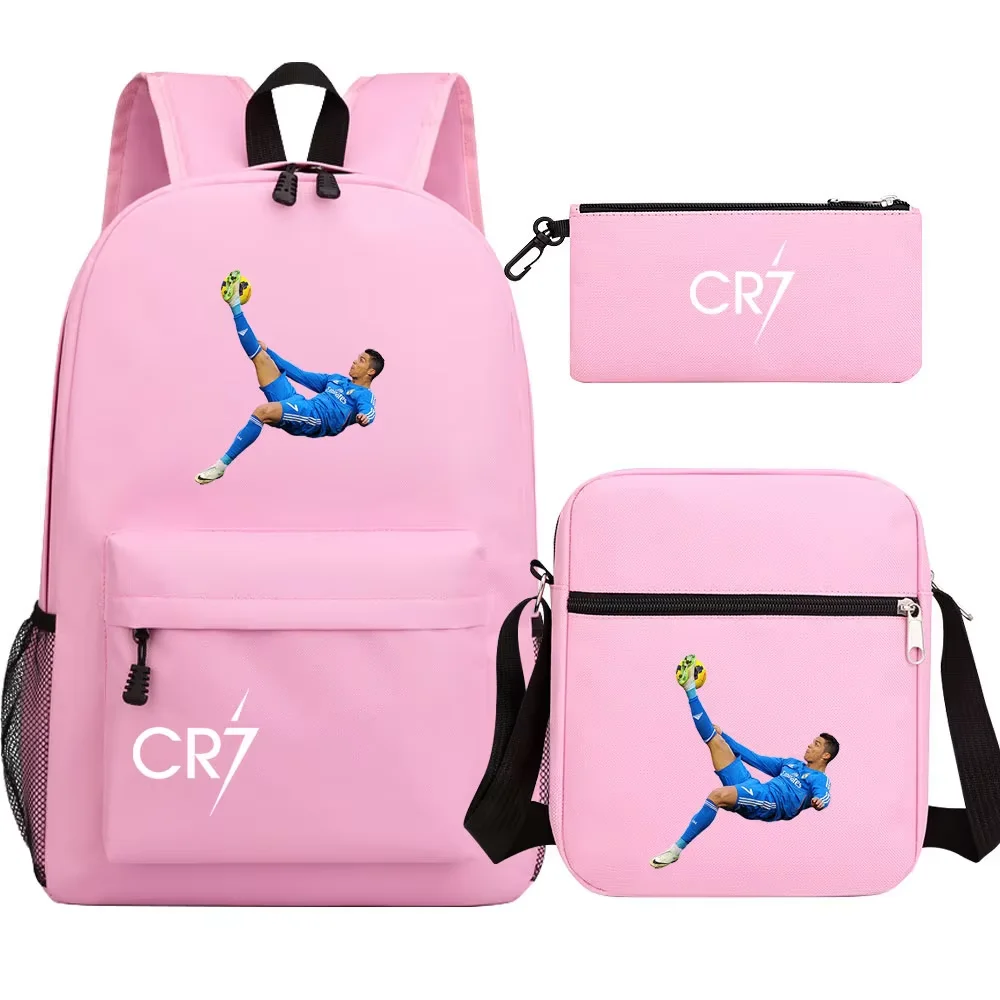 Football Star Cr7 3Pcs Boy Girl Back To School Book Bags Student Shoulder Bag Pencil Case Backpack Street Fashion Cool Schoolbag