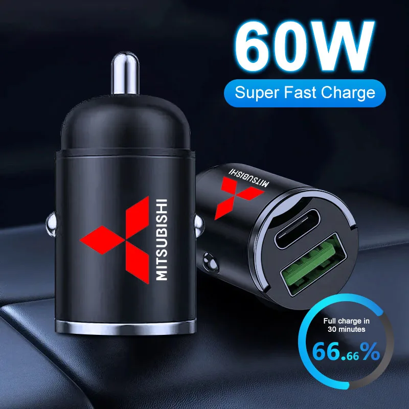 Mini Car Charger 12-24V Lighter Fast Charging Car USB Type C Charger For Mitsubishi Outlander 10 9 ASX RALLIART Eclipse Pajero