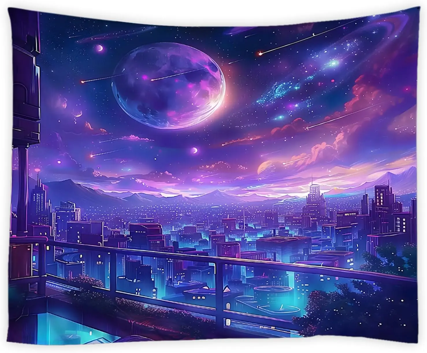 Luxurious Polyester Sci Fi Space Cyberpunk Cityscape Galaxy Nebula Art Wall Tapestry Decoration Poster Modern Aesthetic Digital
