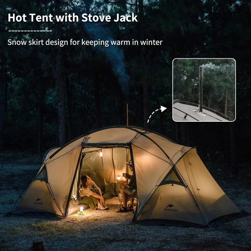 Massif Hot Tent with Stove Jack, 4 Season Tent for 2-4 Person, UPF50+ Waterproof Windproof Winter Tent with Room and Hall