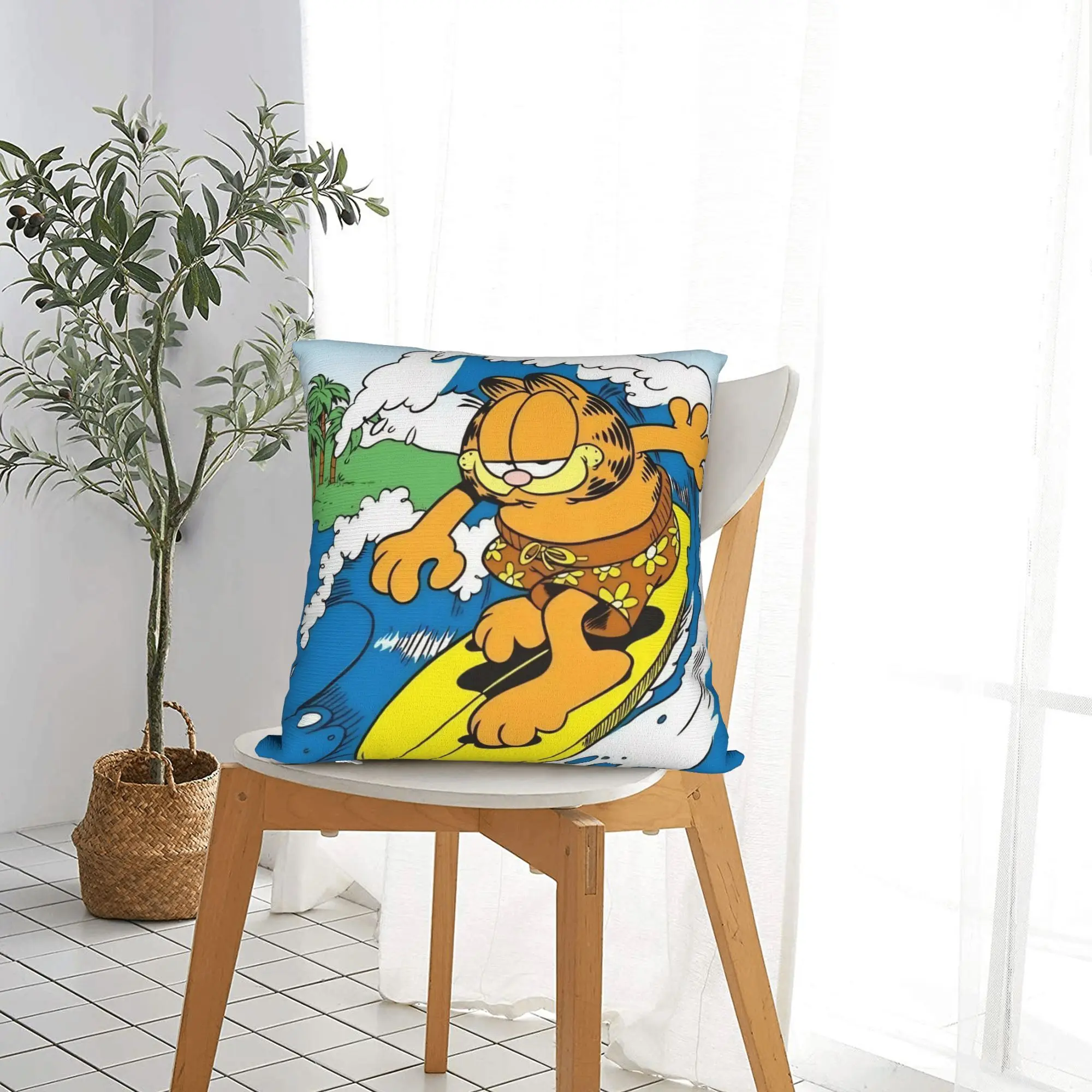 Garfielded Surfing Pillowcase Polyester Cushion Cover Decorative Cartoon Cat Throw Pillow Case Cover Home Wholesale 40*40cm view 2