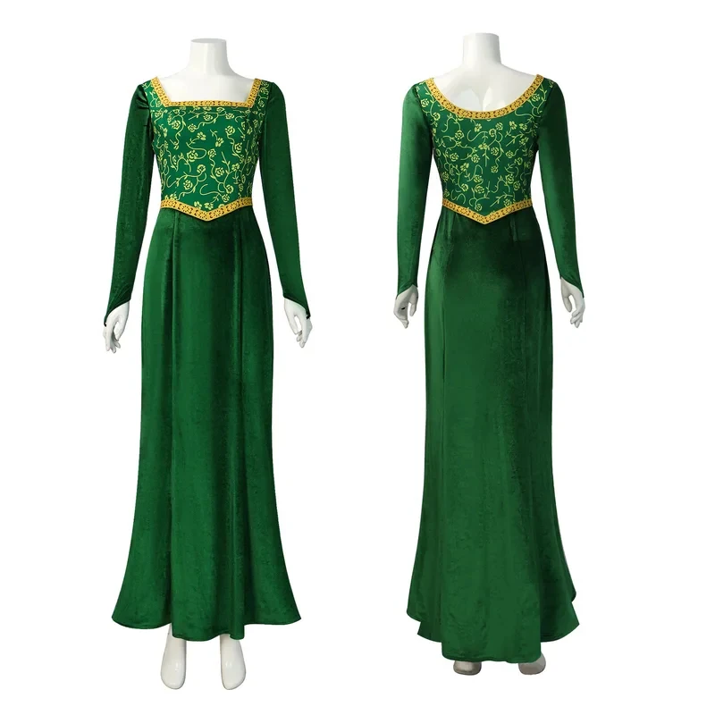 

New Monster Cosplay Fiona Princess Green Long Dress Costume Clothing Halloween Costumes for Womens,3'f.5;j.8