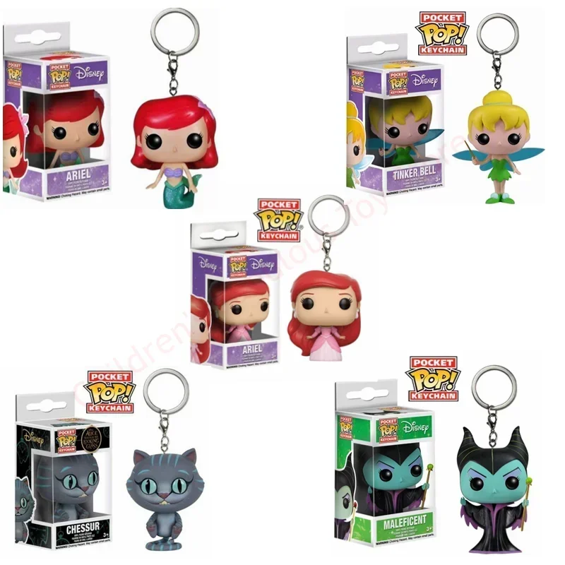 FUNKO Pocket Tinker Bell Princess Ariel Chessur Cat Maleficant Keychain Action Figure Toys Action Figure Toy with Box