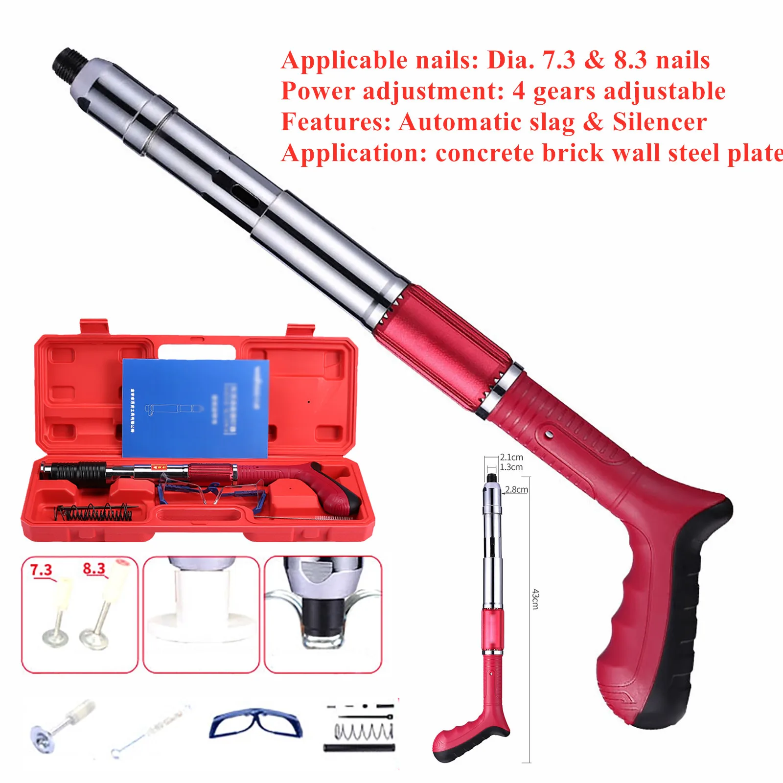 

3/4 Gears Mini Nail Gun Steel Nails Guns Automatic Slag Discharge Rivet Tool Silencer Nail Gun Universal for 7.3mm/8.5mm Nails