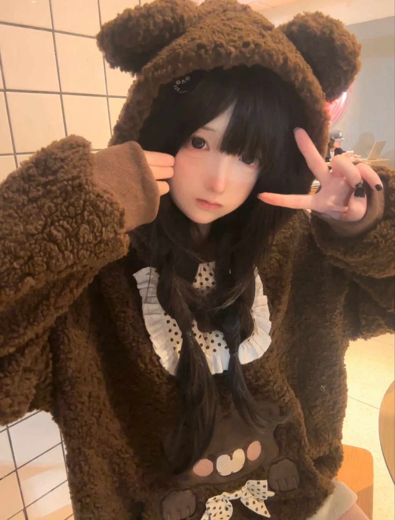 Original Girls Bear Ear Soft Cute Lamb Wool Saliva Towel Bag Autumn and Winter Sweatshirt Women's Warm Fleece Y2k Hoodie Coat