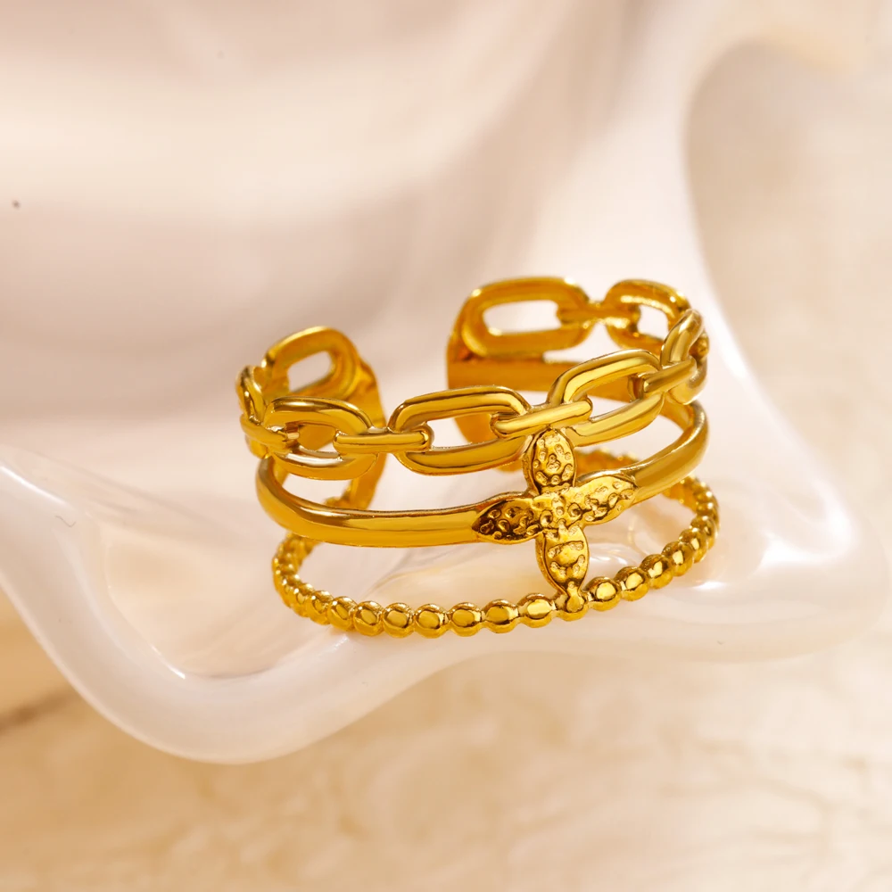 Hohl Kreuz Ring Für Frauen Gold Farbe Edelstahl Offene Einstellbare Ring Mode Ästhetik Paar Schmuck Geschenk Zubehör