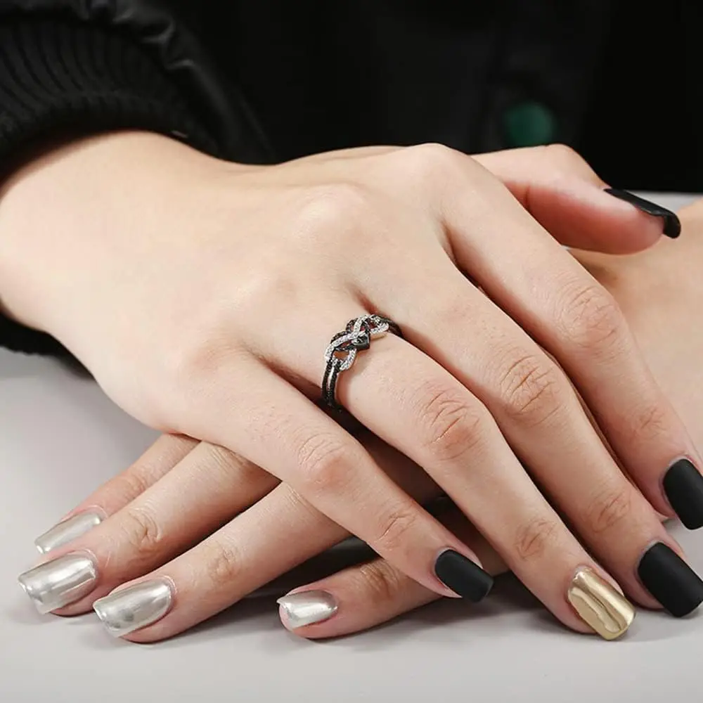 

Charm Couple Rings For Men Stainless Steel Celtic Dragon Ring Heart Black Zircon Women Wedding Rings Set Valentine's Day Jewelry