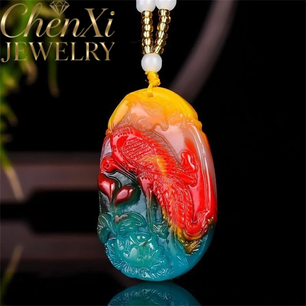 

Natural Hetian Seven-Color Jade Phoenix Pendant Luxury Quality Fashion Fine Jewelry Exquisite Amulets And Mascots Elegant Gift