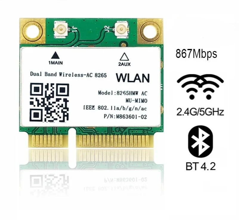 2026 New Dual Band Wireless Ac 8265 8265hmw 2.4g 5ghz 802.11ac 867mbps Bluetooth 4.2 Mini Pci E Wifi Wireless Card