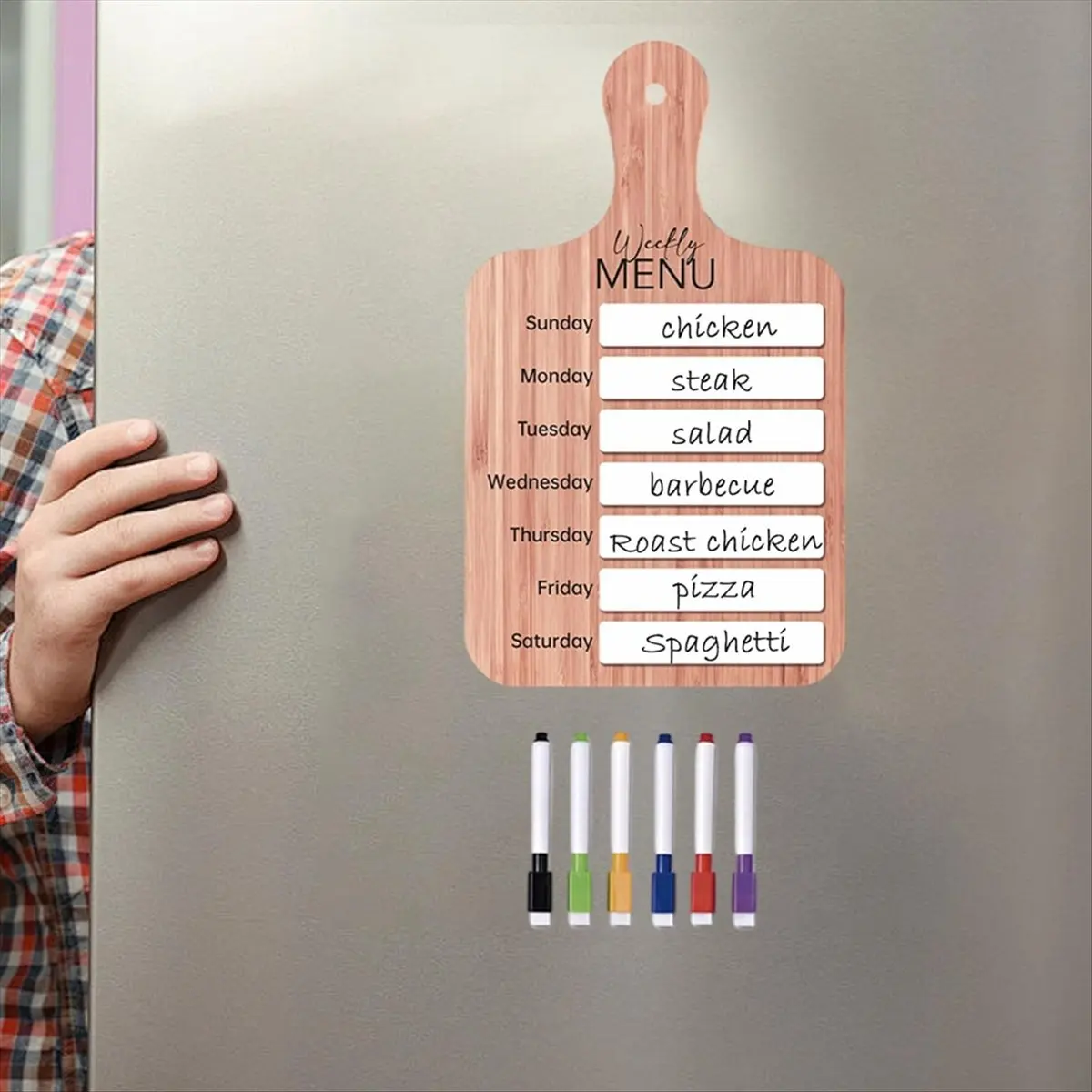 FOR HOME Fridge Meal Planner, Weekly Meal Prep Board - Magnetic Wooden Weekly Fridge Planner Planning Board for Kitchen Fridge