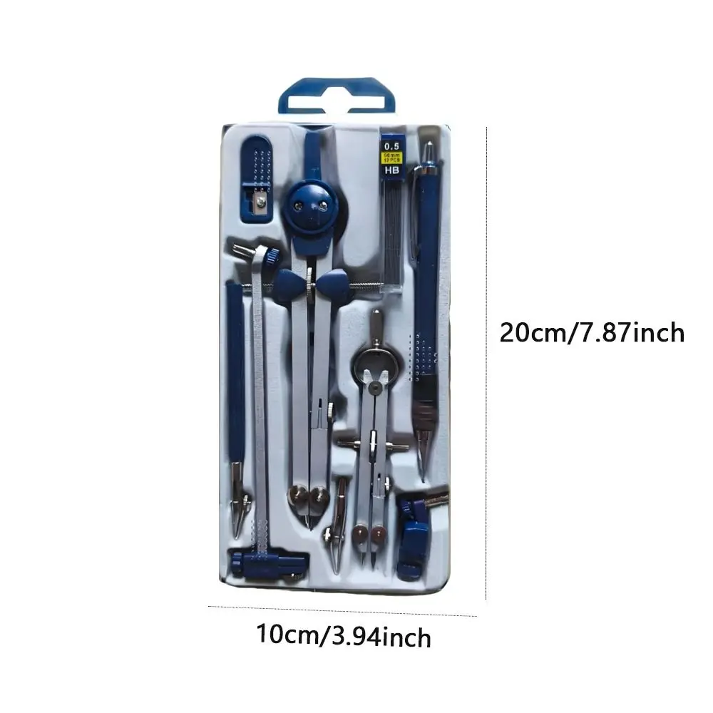 7pcs/Pack Transparent Cover Drawing Compass Kit Measuring Ruler Mechanical Pencil Drawing Tool Set Plastic Stainless steel
