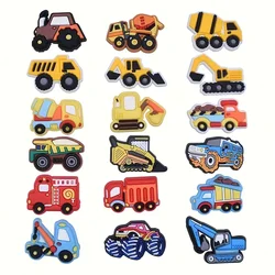 18pcs Cute Toy Cars Series Shoe Charms For Clogs Jigs Bubble Slides Sandals, PVC Shoe Decoration Accessories Boys Party Gift DIY