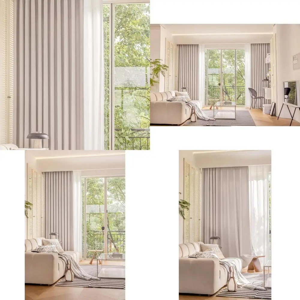 Blackout Grommet Window Curtains, Cream Jacquard Solid Color Drapes, 54 x 63 Inches, 2-Panel Set, Bedroom Privacy Enhancing Curt