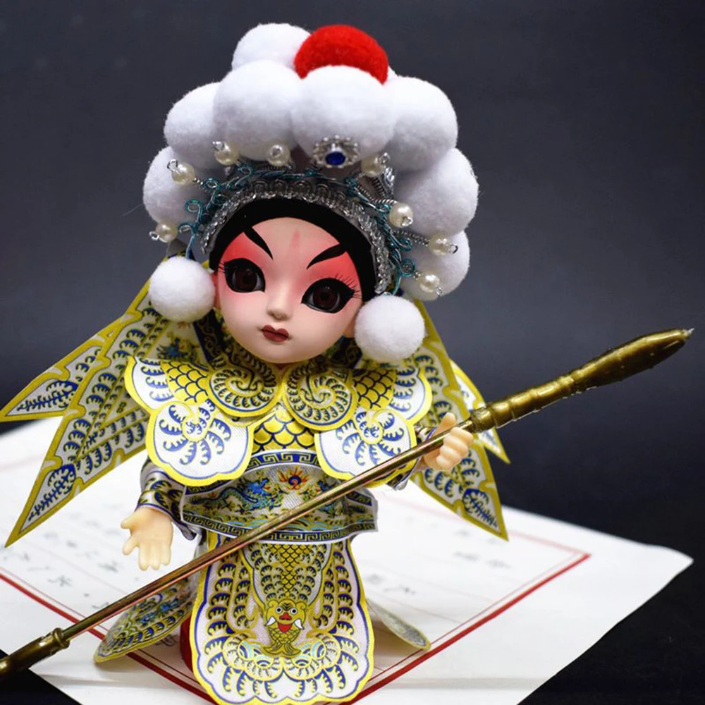 Chinese Silk Figurine Doll, Peking Opera Facial Mask Character Ornament, Traditional Opera Puppet Handmade Figurine Souvenir