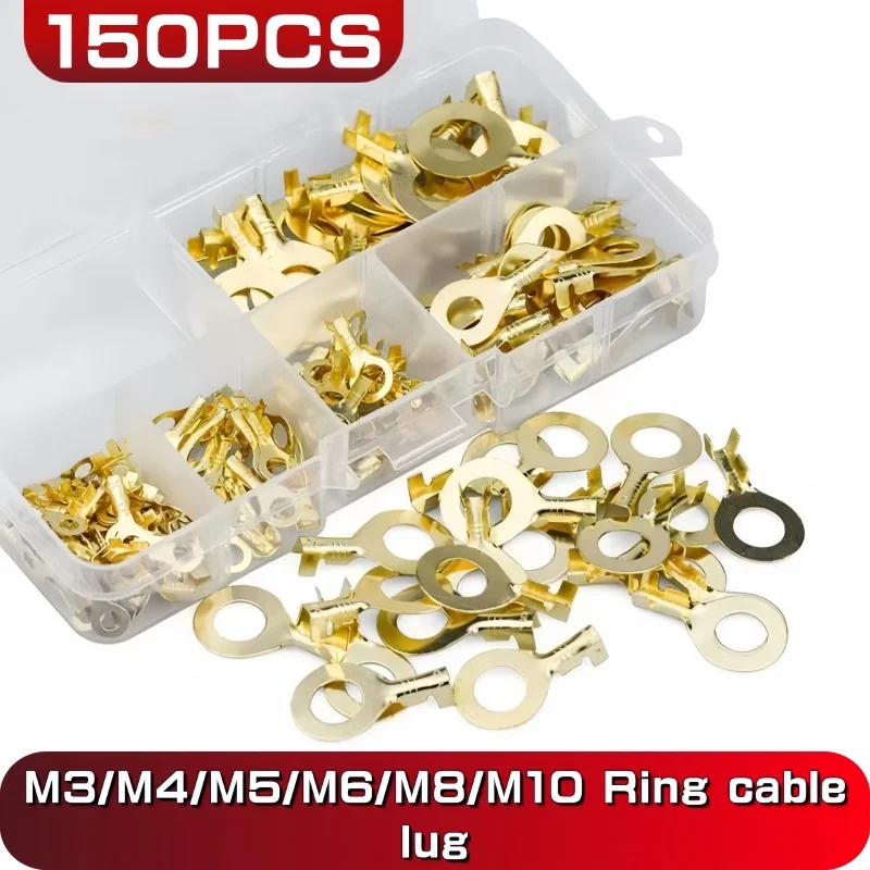 150PCS/Set Round Terminal Block DJ431 O-type Lugs Terminals Cold-Pressed Connector Copper Tab Wiring Nose Combination Set New