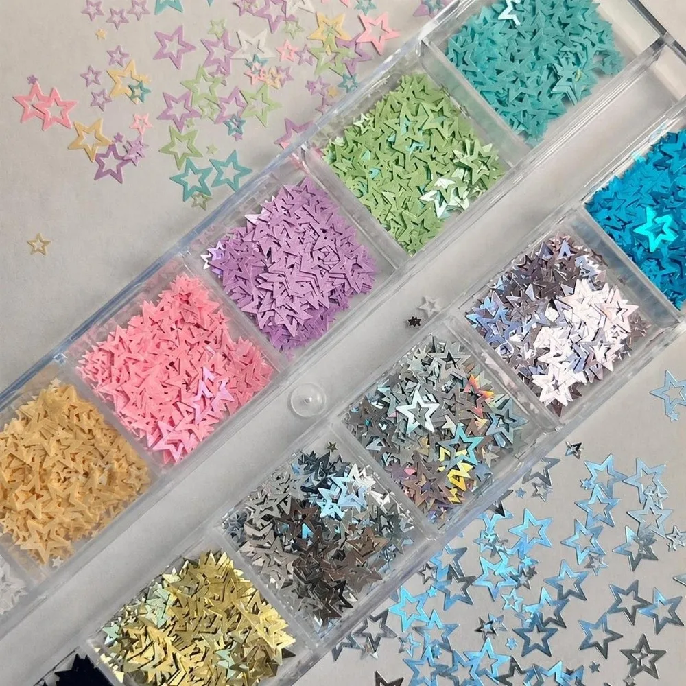 12 Grids Nail Art Sequins Kit Multicolor Mixed Shape Nail Charms Decorations Star Polka Dots Nail Art Glitter Set