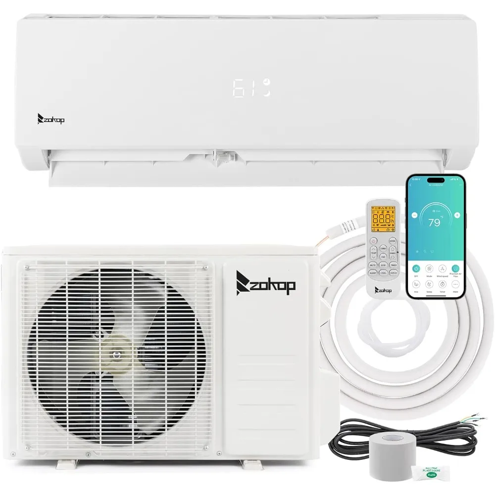 عاكس مكيف هواء سبليت صغير بقدرة 12,000 وحدة حرارية بريطانية، 19 SEER 115 فولت، نظام منفصل موفر للطاقة مع مكثف مشحون مسبقًا، مضخة حرارية