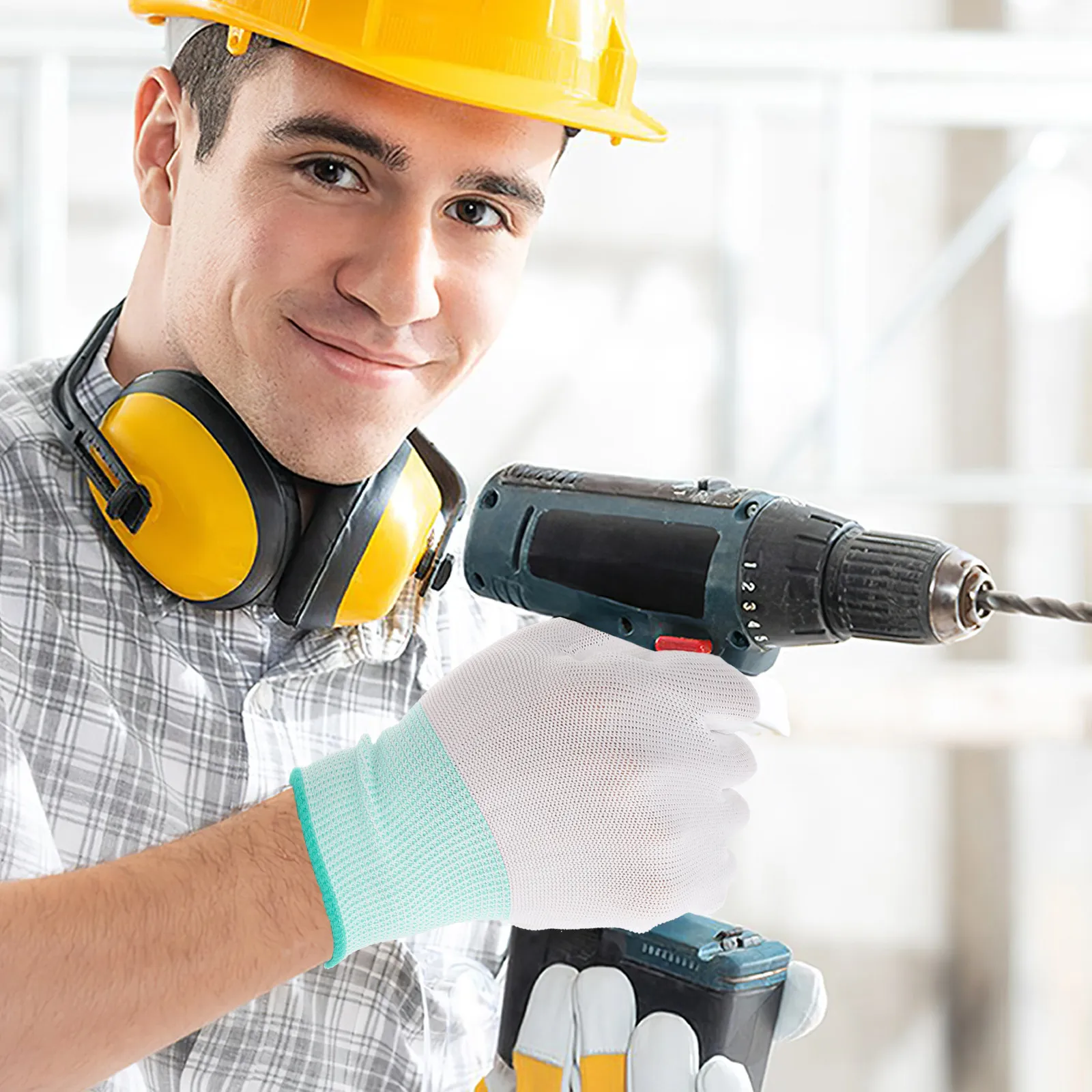 

12Pcs Antistatic Nylon Gloves PU Coated Fingers Soft Comfortable Reusable Safety Gloves for Electrical Insulation Electronics Pc